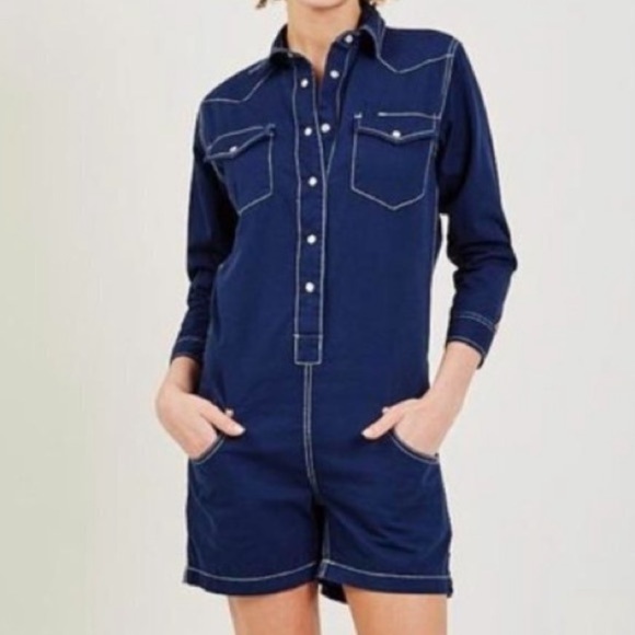 DENIMIST dark wash button down cowboy romper - Picture 1 of 7